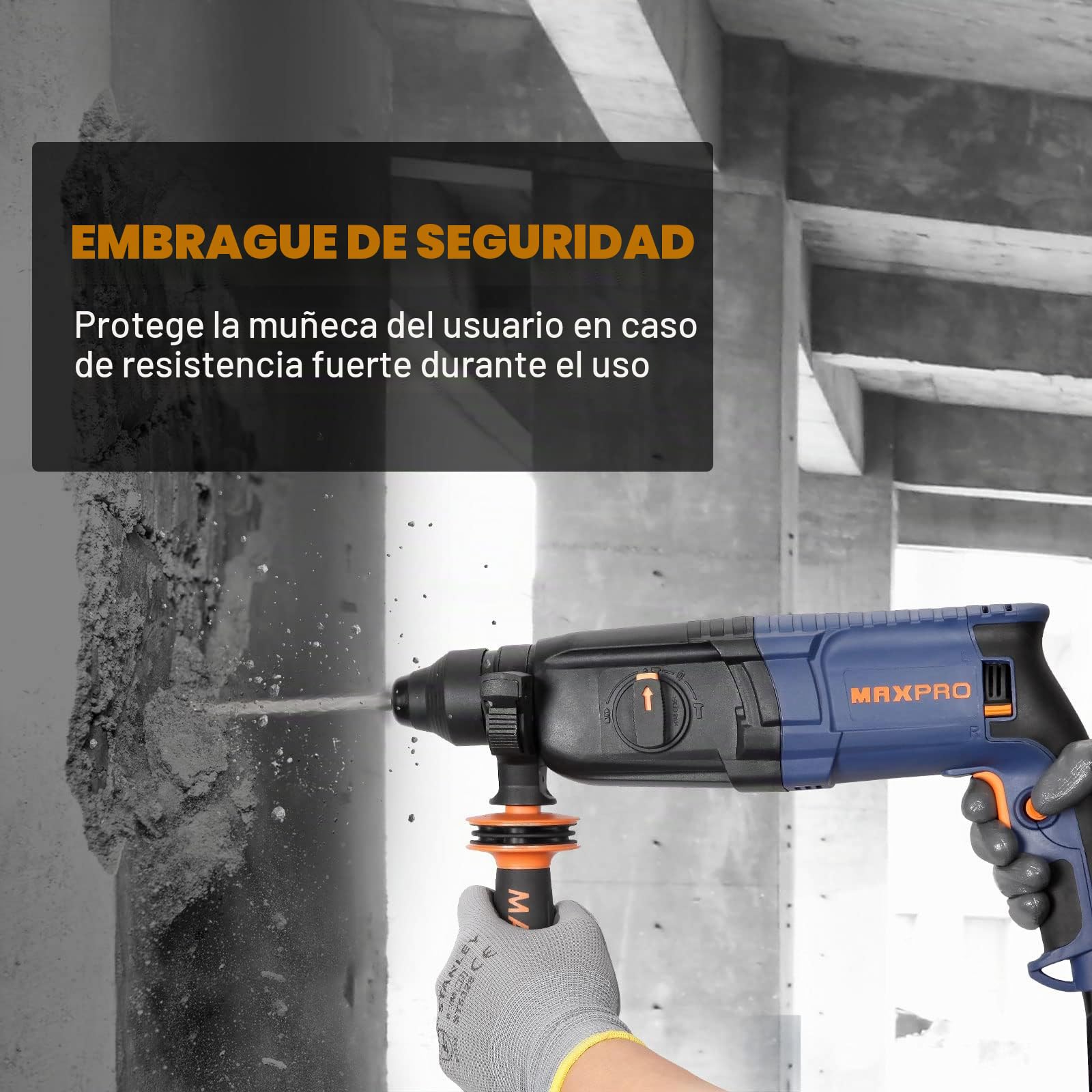 MAXPRO Martillo Perforador SDS-Plus 800W, 6 Velocidades Variables con 4 Funciones Capacità di foratura: calcestruzzo (26MM), metallo (13MM), legno (30MM)