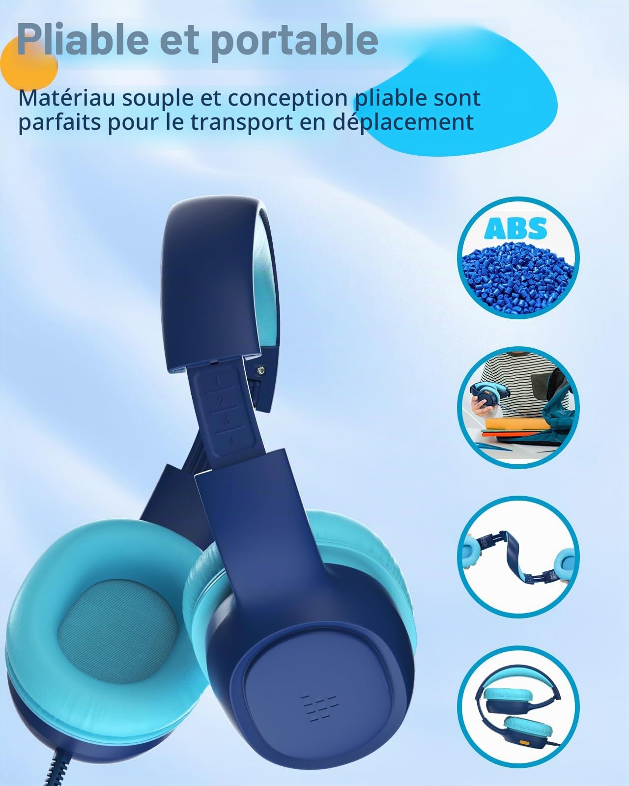 Tronsmart Casque Enfant, Casque Audio Enfant Filaire, Volume Sûr 85/94 DB, Haut-Parleurs De 40 Mm, Son Clair Et Doux, Prise Jack 3,5 Mm avec Cordon, pour l'Apprentissage Et Le Divertissement