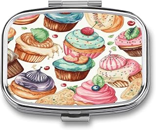 Cupcakes Donuts Muffins Sugar Pill Organizer Pill Box Vitamin Holder | Weekly Pill Organizer of Metal Structure with Plastic Internal Partitions,Lightweight and Compact for pocket or bag