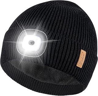 Unisex Hat with Light,Fleece Lined Beanie Warm Knit Hat,Gifts for Men Women,Rechargeable LED Cap