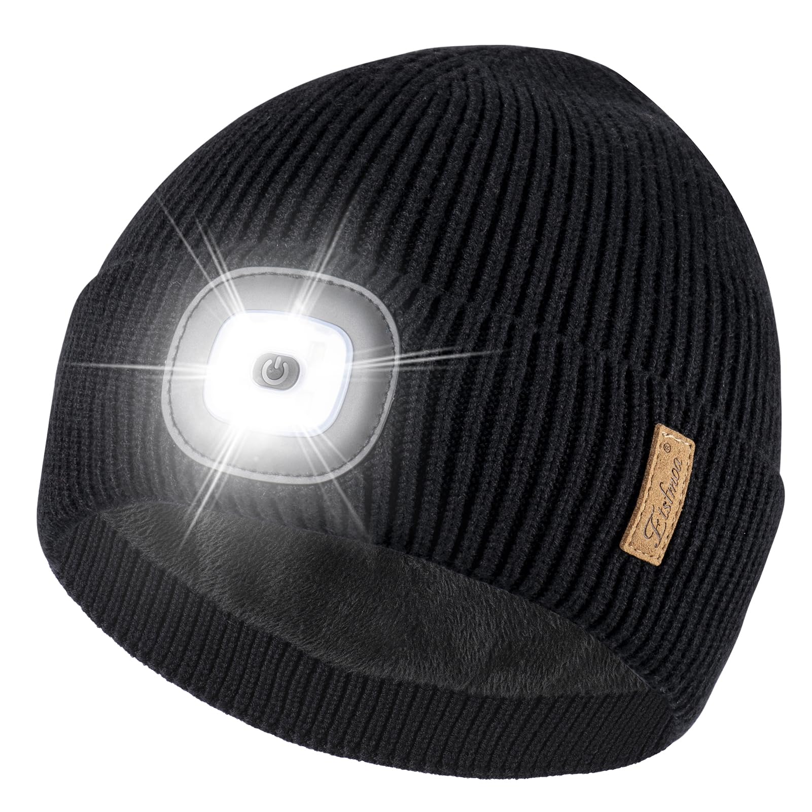Etsfmoa Unisex Hat with Light,Fleece Lined Beanie Warm Knit Hat,Gifts for Men Women,Rechargeable LED Cap Black