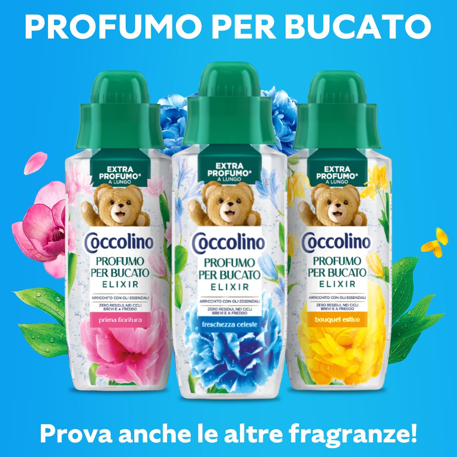 Coccolino Profumo per Bucato Freschezza Celeste, Extra Profumo* a lungo. Efficace Anche a Freddo e nei Cicli Brevi, con note di fragranza Patchouli, Lavanda, Eucalipto, 8 Pezzi da 342ml