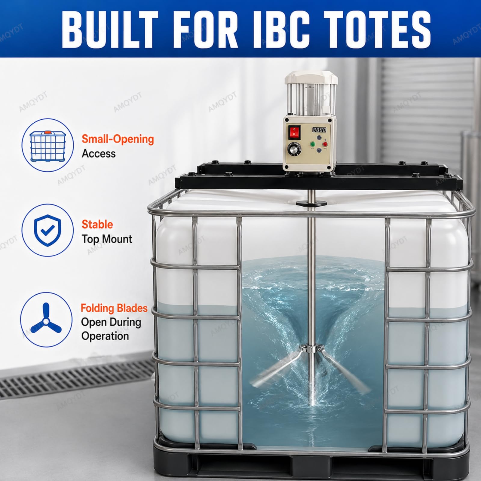 Mieszadło IBC, elektryczny mikser do zbiornika z silnikiem 2100 W, regulowana prędkość od 200 do 3000 obr/min, uchwyt zawieszenia do zestawów farb i tuszów 1000 l