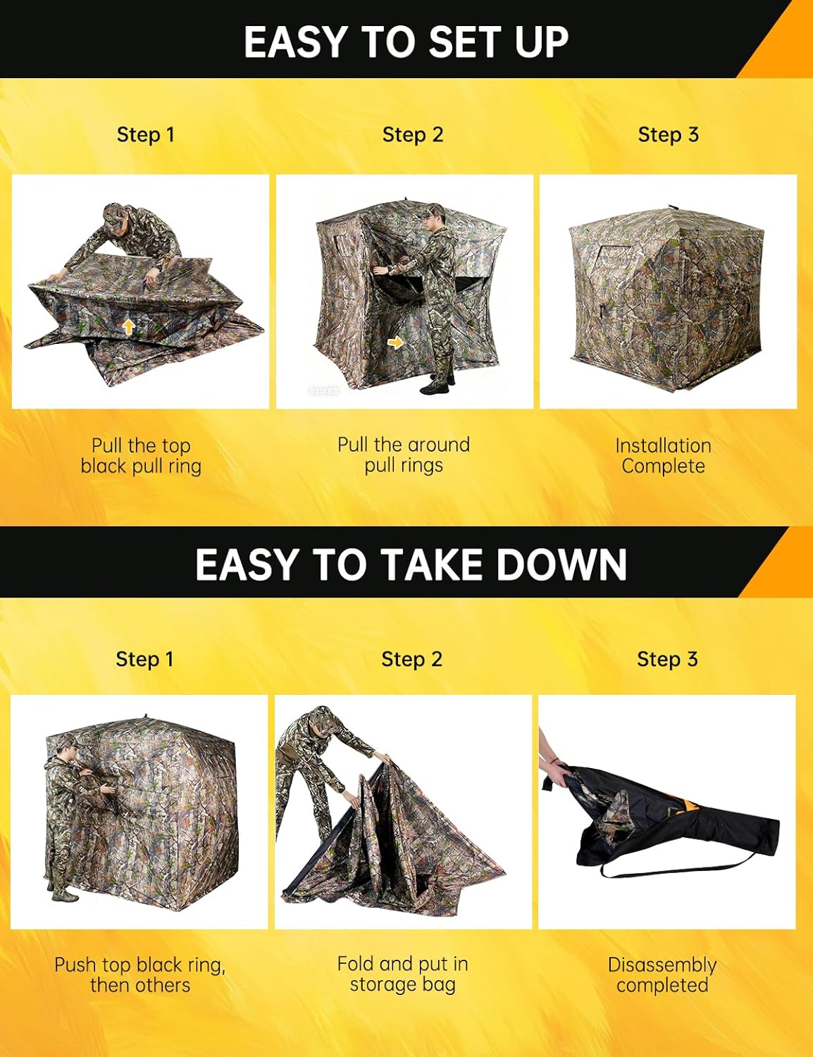 270° Camouflage Hunting Blind Portable Pop-Up Tent with Shoot-Through Mesh, Waterproof Ground Blind for Deer Hunting, 2-3 & 3-4 Person Capacity & Carry Bag