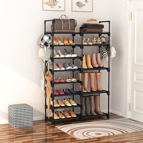 Miniatura 10 de ROJASOP Zapatero, organizador de almacenamiento de zapatos para armario, entrada, garaje, dormitorio, estante de zapatos de metal de 8 niveles para