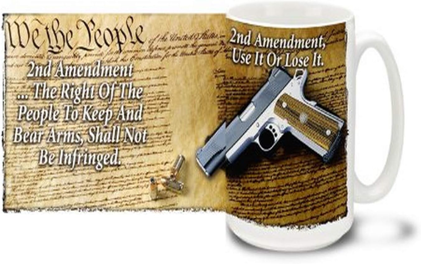 M1911 Hand gun Pistol with Second Amendment - 15 oz Large Ceramic Coffee Mug VIVID FULL-COLOR