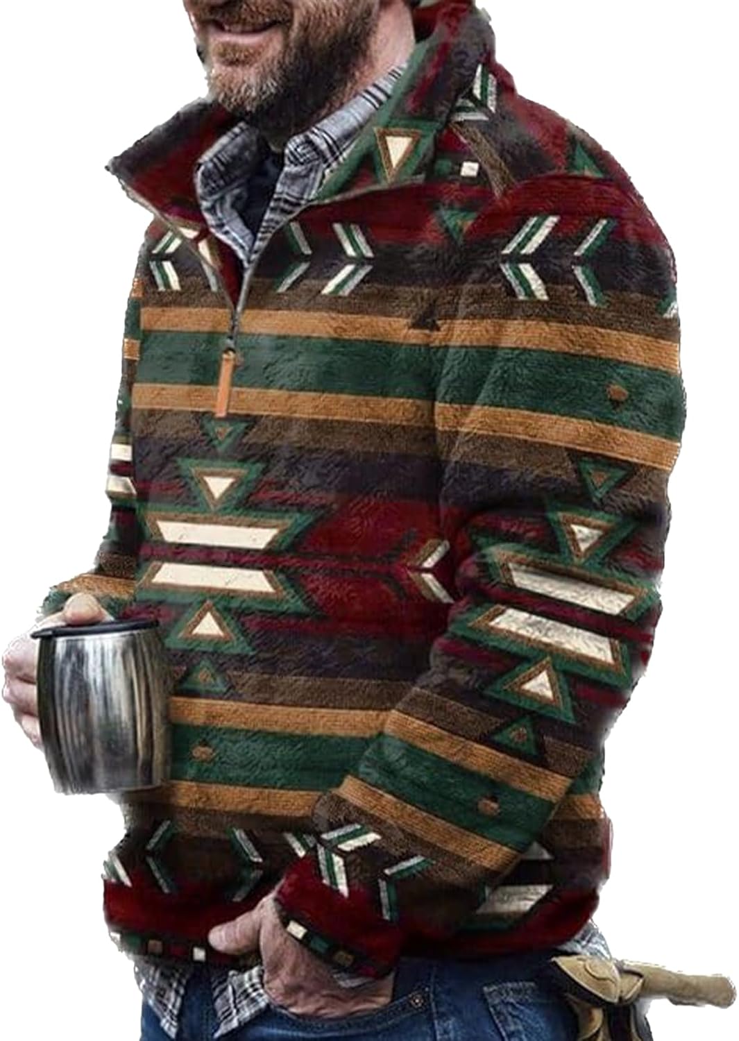 Western Sweatshirts for Men Aztec Fleece Pullover Sweatshirts Mens Vintage Print Fu...