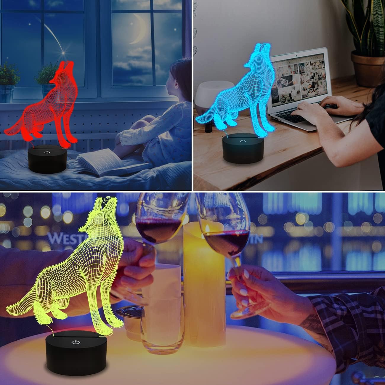FULLOSUN Wolf Gift 3D Light, Optical Illusion Bedside Night Lamp, 16 Color Changing with Remote Control Creative Room Decor Best Birthday for Kids Boys Men