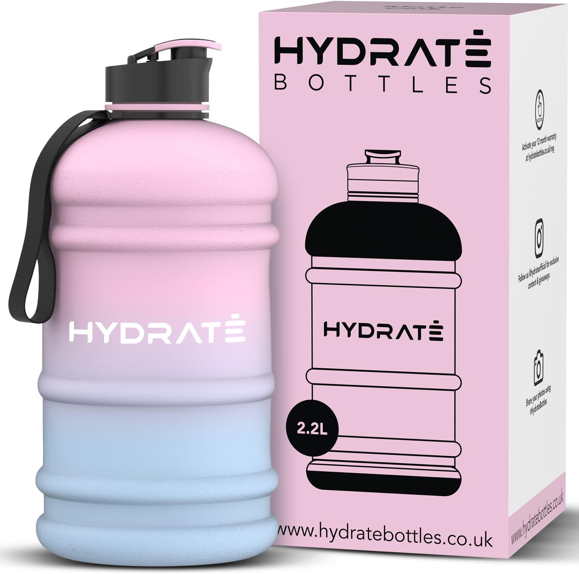 HYDRATE XL Gym Water Bottle for Men - Half Gallon Water Jug, Perfect for Hydration - Flip Cap Large Sports Bottle with Leak Proof Silicone Seal - BPA Free, Reusable Bottle - 2.2L Blue