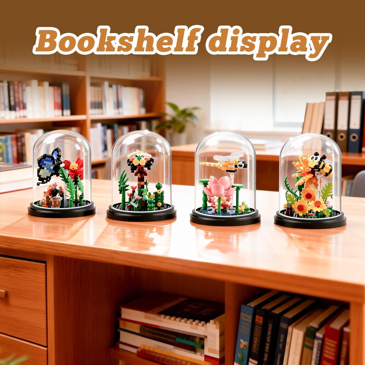 Insect Flowers Collection Micro Building Toy Set with Dust Cover, Flower Plants Bug Botanical Set for Nature Decor, Bug Building Office Home Decorative, Plant Decor Birthday Gift for Adults Kids