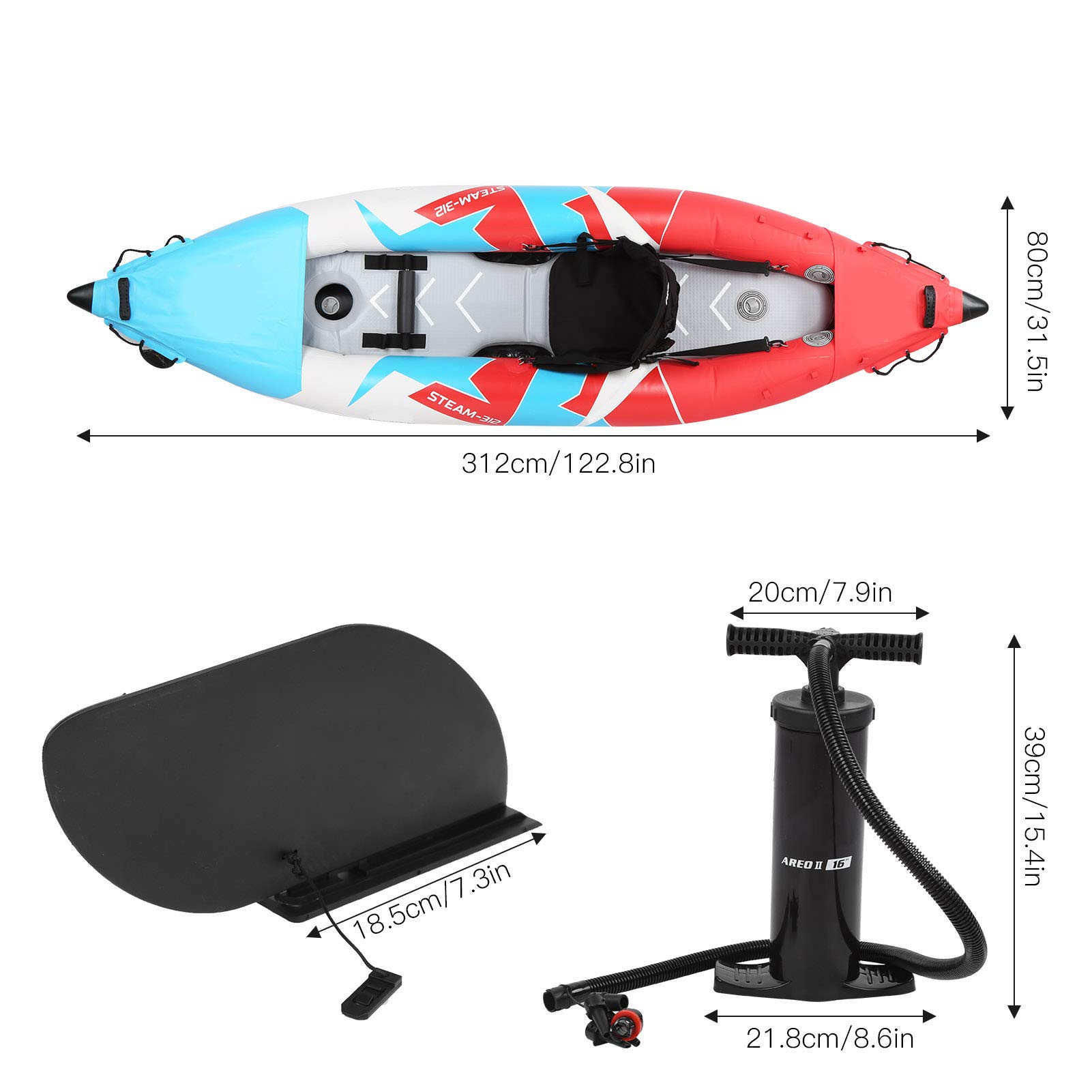 Changor Kayak Gonfiabile a Forma di V 1 Canoa da Surf Durevole per Remare in Aria per Uso in Spiaggia Materiale in PVC 312x80 Cm