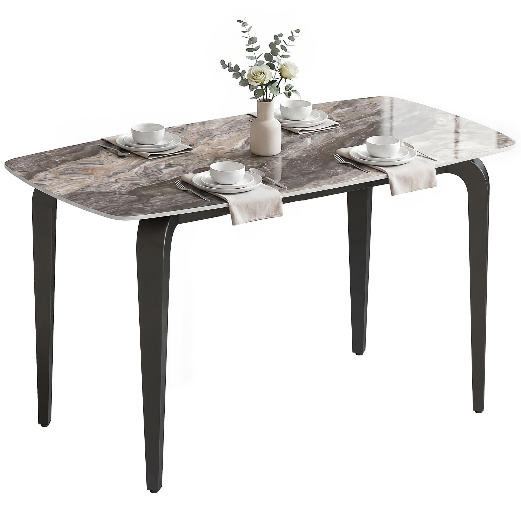 HOMCOM Tavolo da Pranzo per 4 Persone, Tavolo Cucina 130x70x75 cm con Piano in Pietra Sinterizzata e Gambe in Metallo, Tavolino da Soggiorno Sala da Pranzo, Marrone