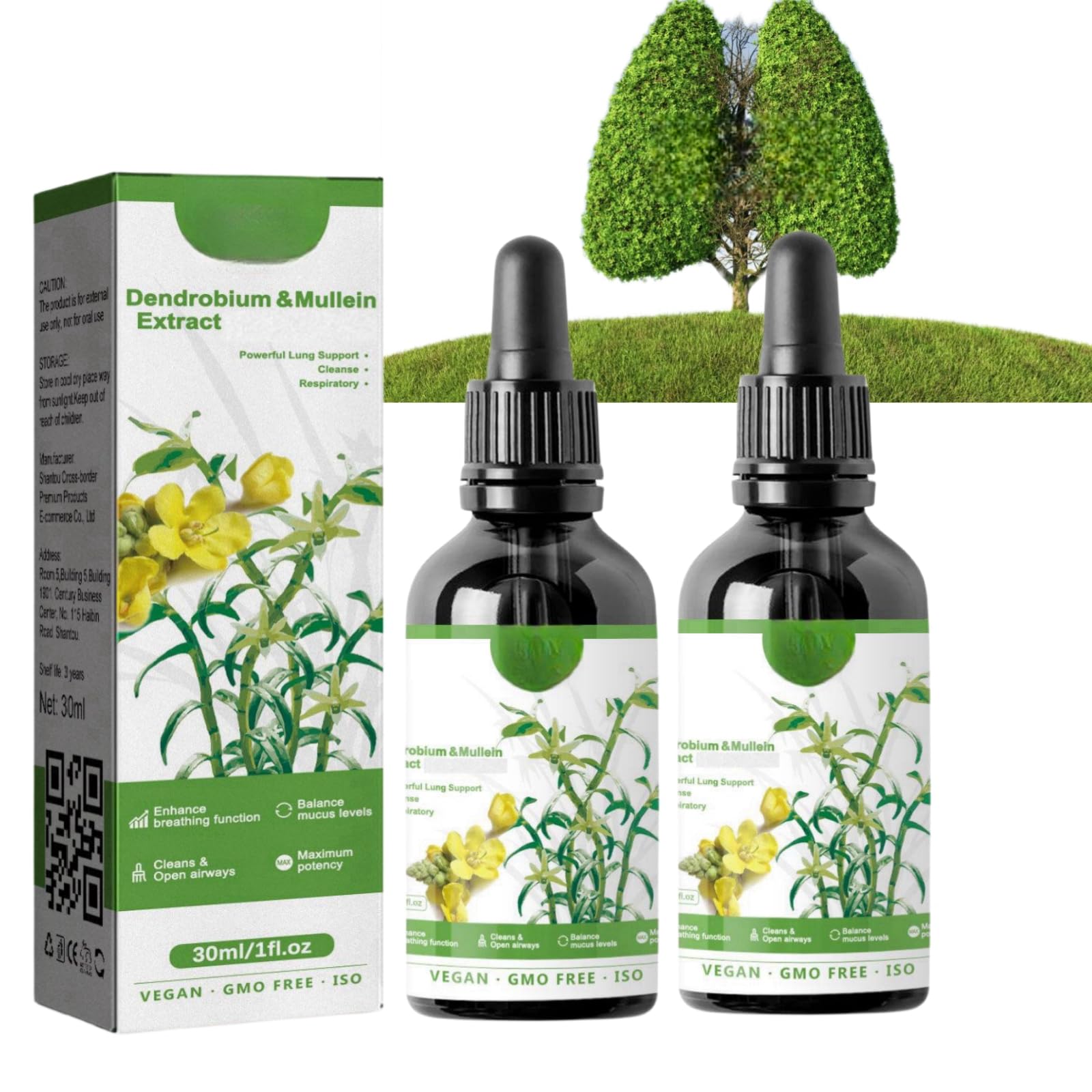 2PCS Clearbreath Dendrobium & Mullein Extract Drops,Mullein Leaf Extract for Lungs,Powerful Lung Support & Cleanse & Respiratory,Lung Health Essence,Body Care Mullein Drops,Dendrobium Mullein Extract