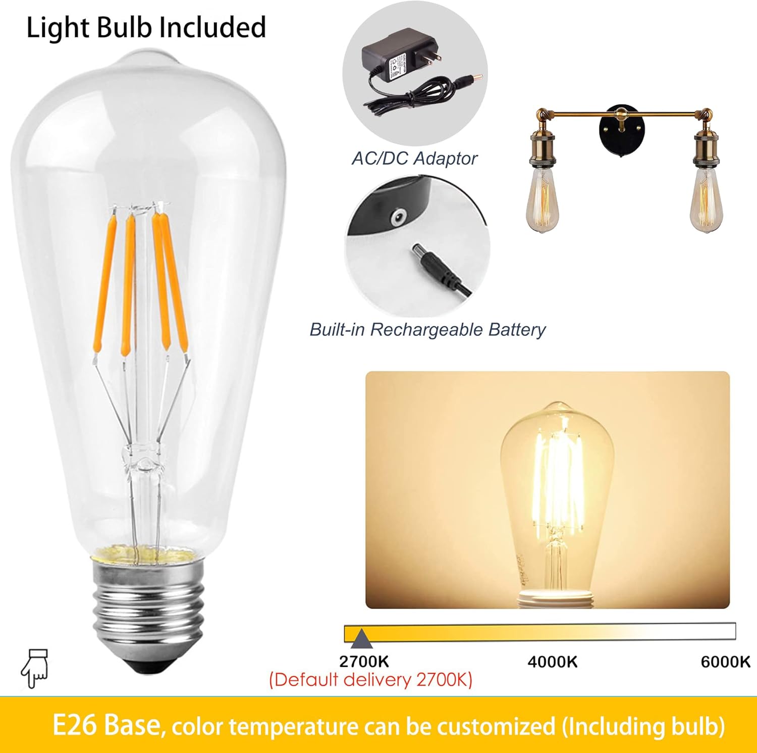 Kiven Battery Operated Wall Sconce with Remote,Occident Style Double Head Wall Sconces The Retro Copper Head Shops Decorative Wall Lamps,Bulb Included - 1 Pack