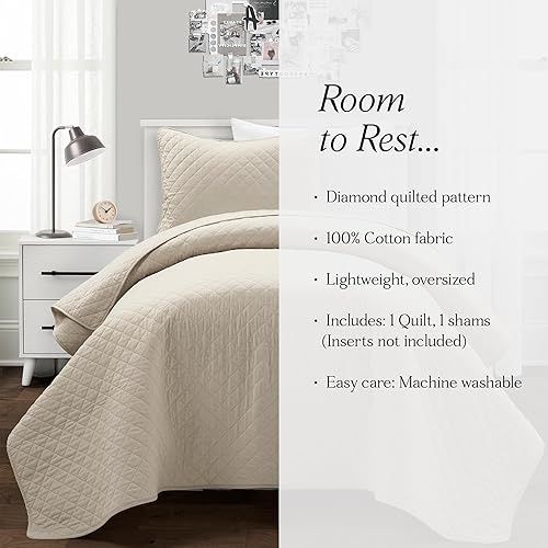 Vista 85 de Lush Decor Ava - Juego de colcha de 3 piezas con diseño de diamantes, tamaño King, color blanco