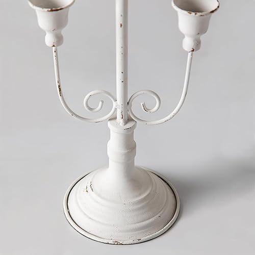 Miniatura 4 de SOFE Candelabros antiguos de 3 brazos de 12 pulgadas de alto, centros de mesa de metal blanco para mesas, decoración de candelabros Shabby Chic