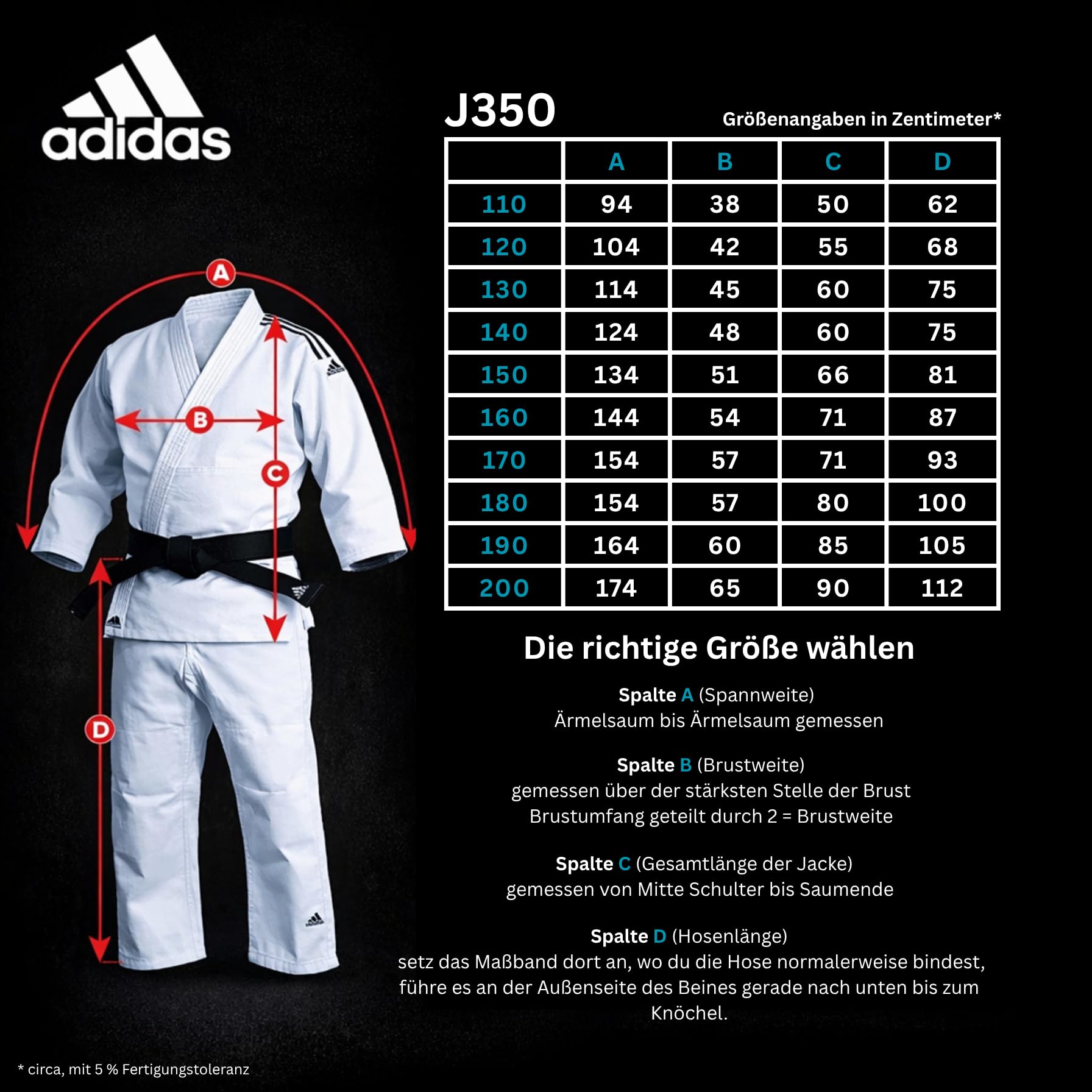 adidas Judoanzug J350 Club | Judo-GI für Kinder und Erwachsene | Training und Wettkampf | 350g/qm | 110-190 cm | Weiß oder Blau