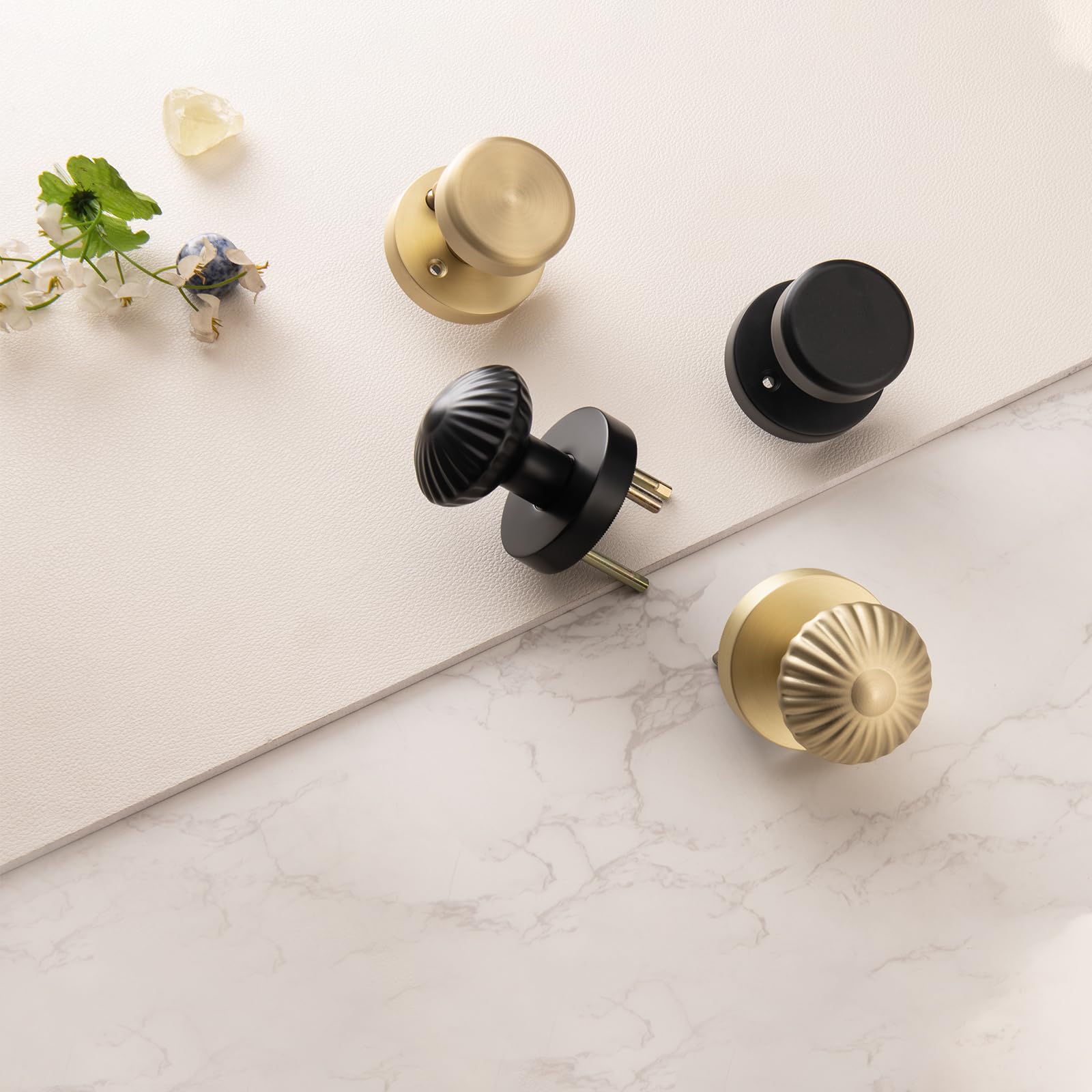 Brushed Gold Privacy Door Knob - Push Lock Design -5