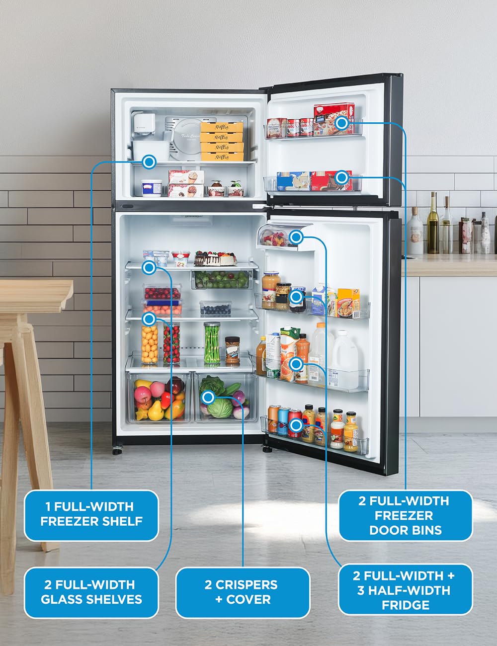 Commercial Cool 20 Cu. Ft. Top Mount Refrigerator With Ice Maker, 2-Door Refrigerator With Top Freezer, Freezer With Icemaker And Adjustable Temperature Control, Energy Star Certified, Black on Fridge.com - View 4
