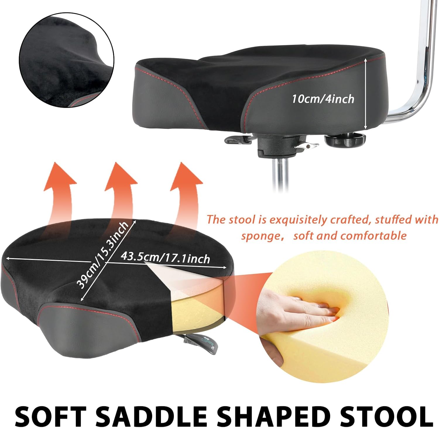 EASTROCK Drum Throne with Backrest 4 Leg,Heavy Duty Drum Stools Height Adjustable Motorcycle Style Swivel Drum Seat Drum Chair for Adult Drummer(Black)