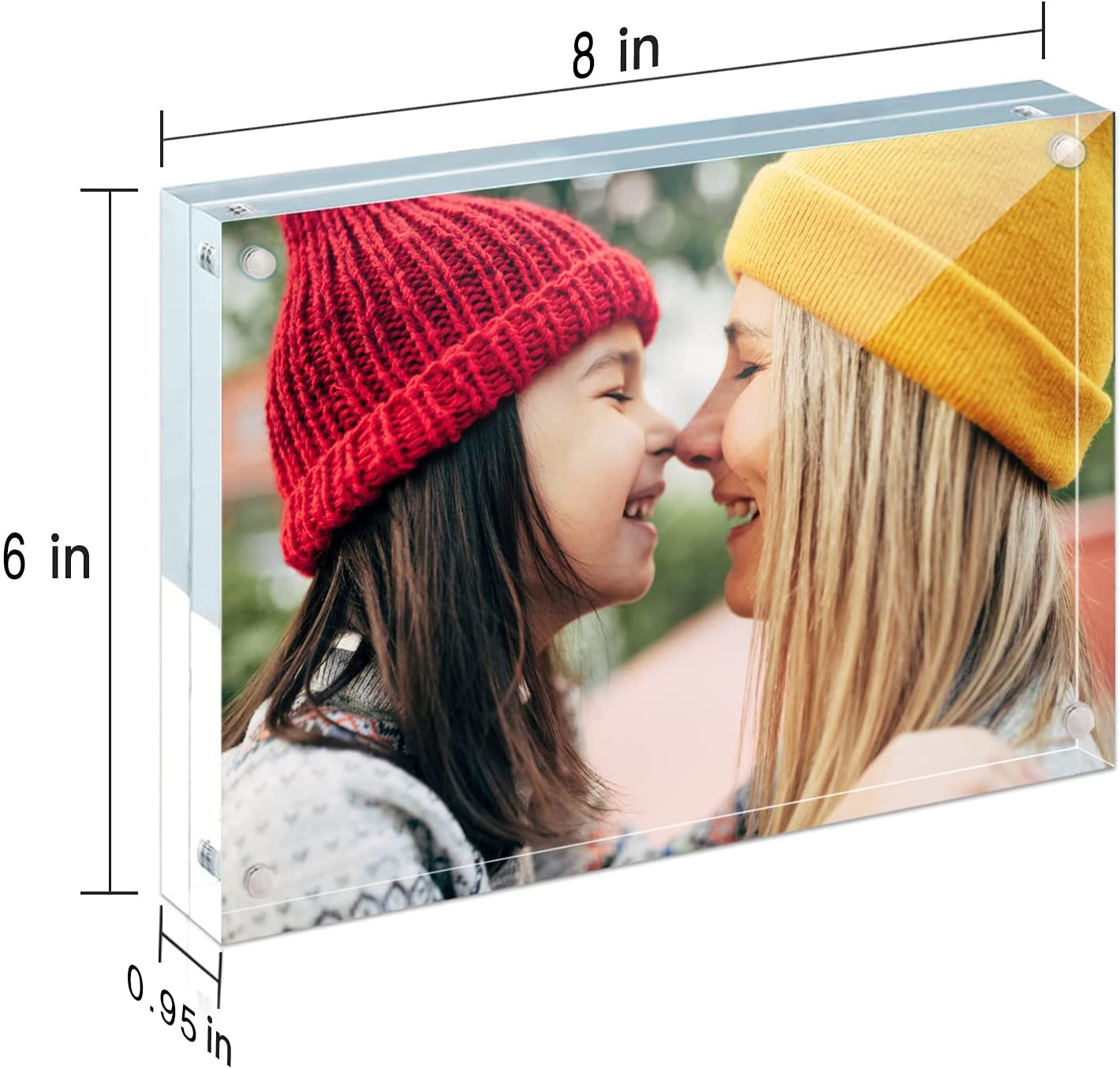 ILYXY Confezione da 2 cornici in acrilico 6 x 8, 20% più spesse, 20 mm di spessore, cornice trasparente senza cornice, doppia cornice magnetica, espositore da tavolo in acrilico