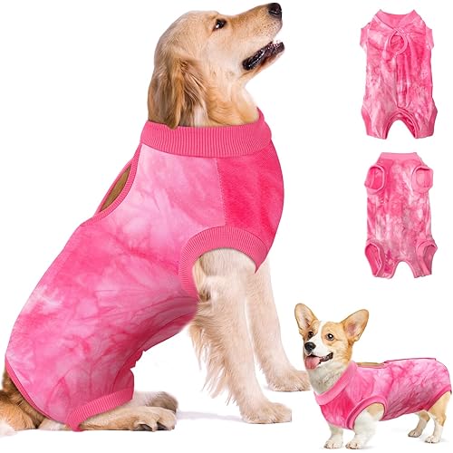 SlowTon Dog Recovery Suit - Surgery Recovery Suit for Female Male Dogs, Pet Surgical Suit After Spay Abdominal Wounds, E-Collar Cone Alternative Prevent Licking Dog Onesie (Pink,XL)
