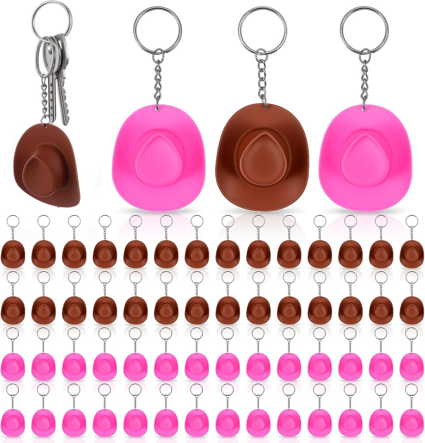 60 Pcs Mini Cowboy Hat Keychain Set, Plastic Cowboy Hat Key Chain in 2 Colors, Western Party Favors for Bachelorette Birthday Wedding Decor, Car Key Accessory Supplies