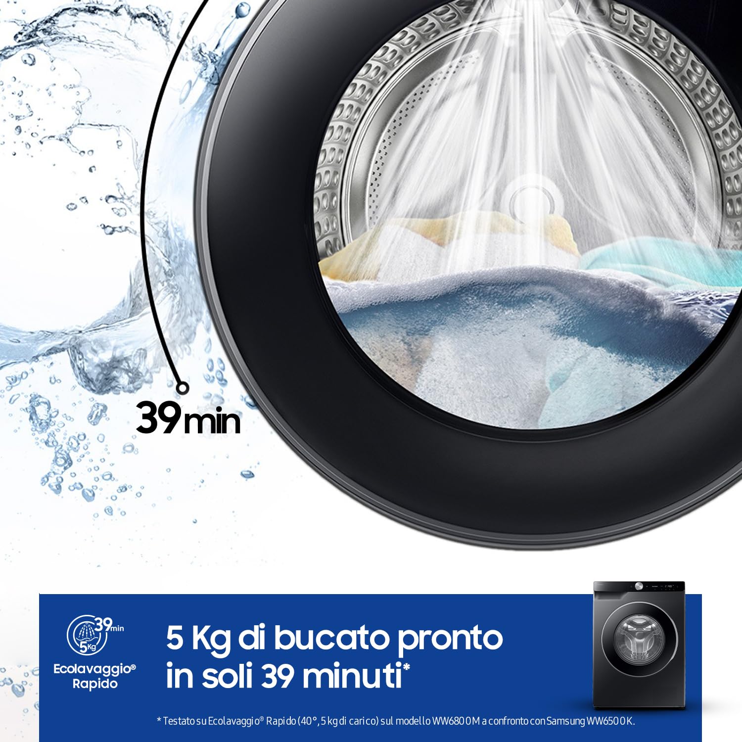 Samsung Lavatrice AI Control WW90DG6U85LB Libera installazione, 9 Kg, Wifi, Ecodosatore, Vapore, Carica Frontale, Nero (Ricondizionato)