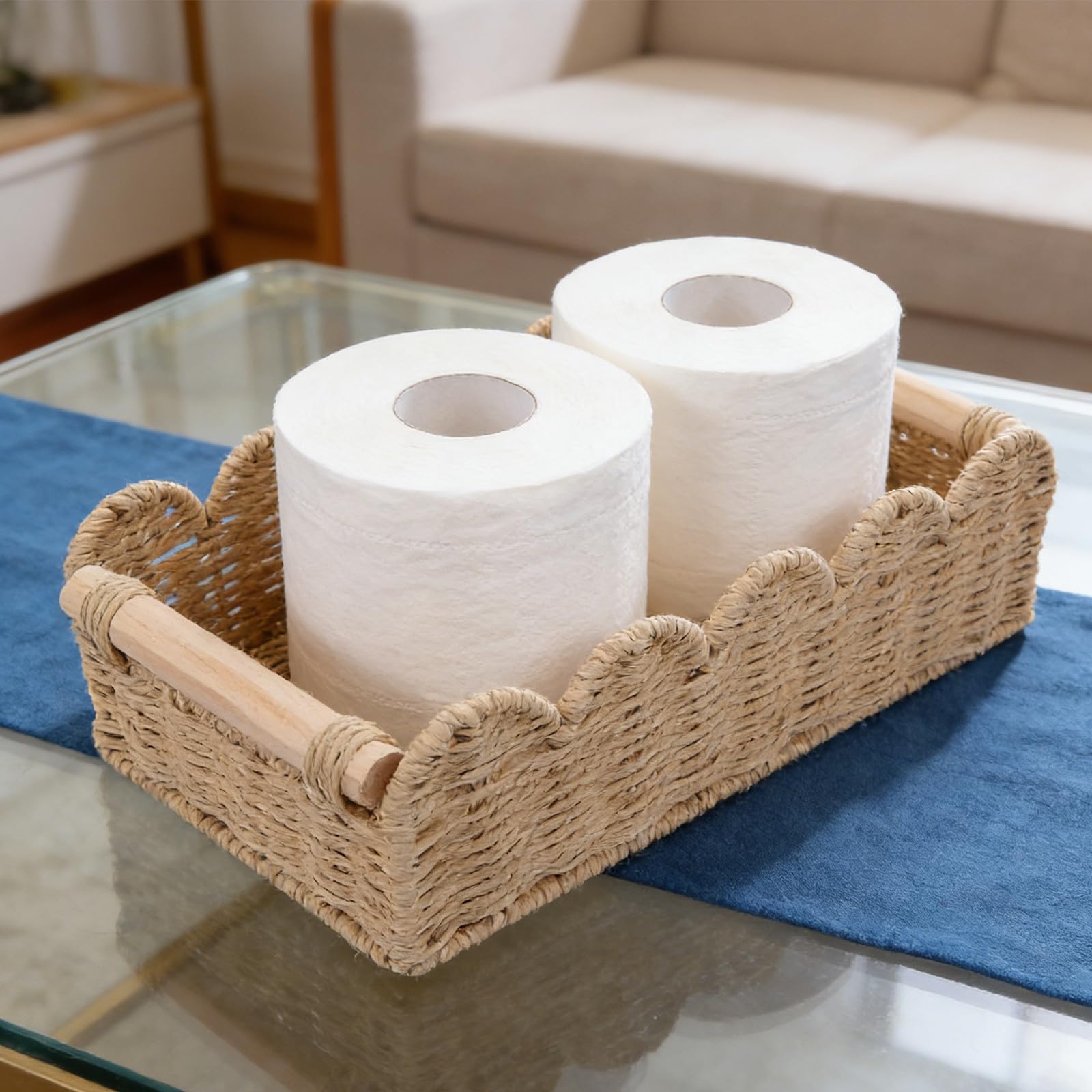 POPETPOP Cesta de Almacenamiento de Papel Higiénico Tejida a Mano 2 Piezas