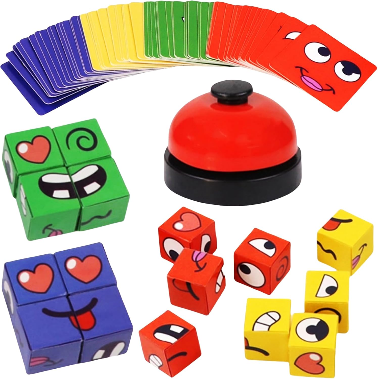 Face Changing Magic Cubes Game Face Blocks Game Face Change Cube Game Expression Matching Block Puzzles Building Cubes Toy Educational Puzzles Toy Family Board Games for Child & Adults (with Bell)