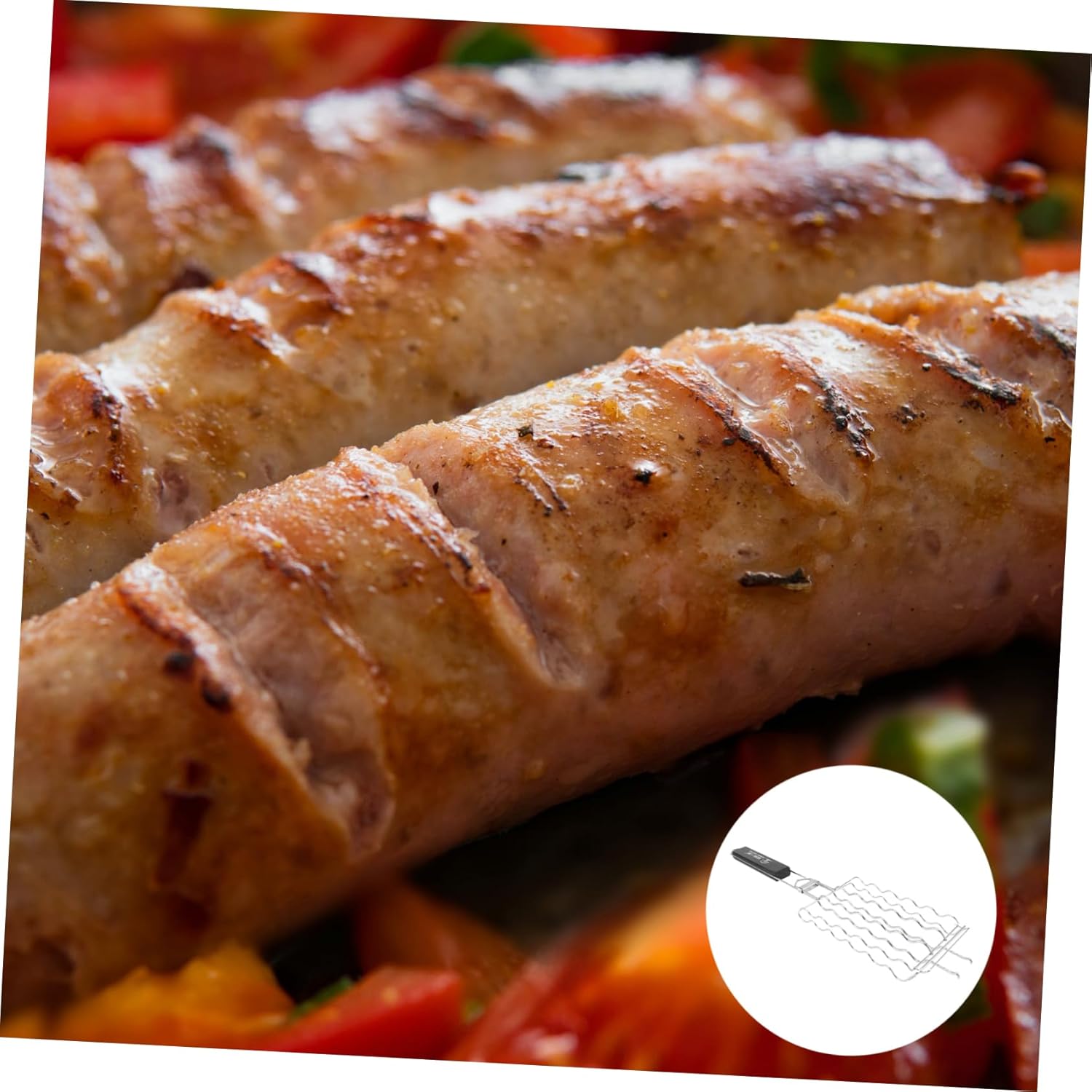 Stainless Steel BBQ Grill Basket Clip Outdoor Barbecue Tool for Meat and Sausages Heavy Duty Grilling Mesh Rack