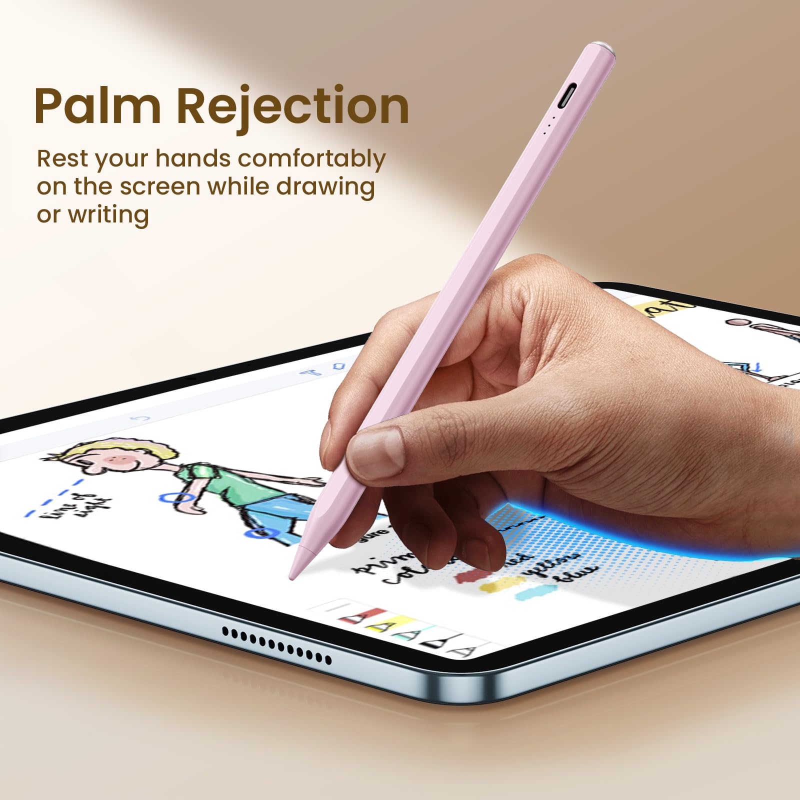 Stylus Pen for iPad(2018-2025)-13 Mins Fast Charge with Tilt Sensitivity & Palm Rejection for iPad 11/10/9/8/7/6th Gen, Air 7/6/5/4/3/M3/M2, Pro 13"/12.9"/11"/M4, Mini 7/6/5th,Pink