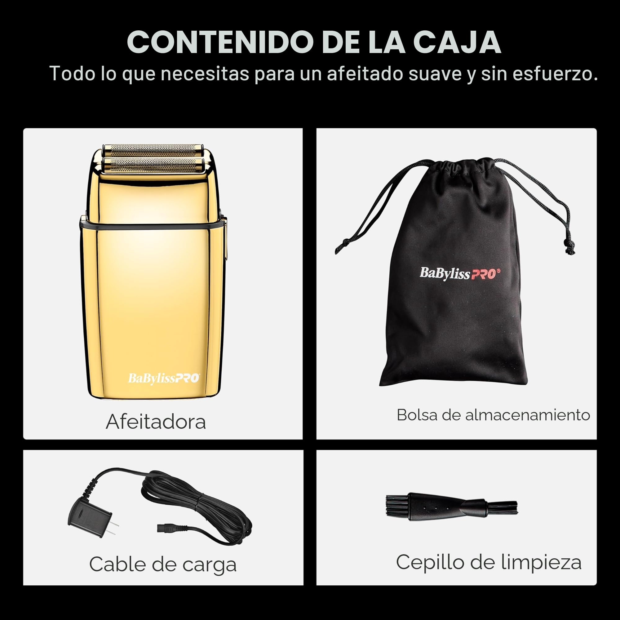 BaBylissPRO - Afeitadora inalámbrica de doble lámina metálica FXFS2G para hombre, 1 afeitadora