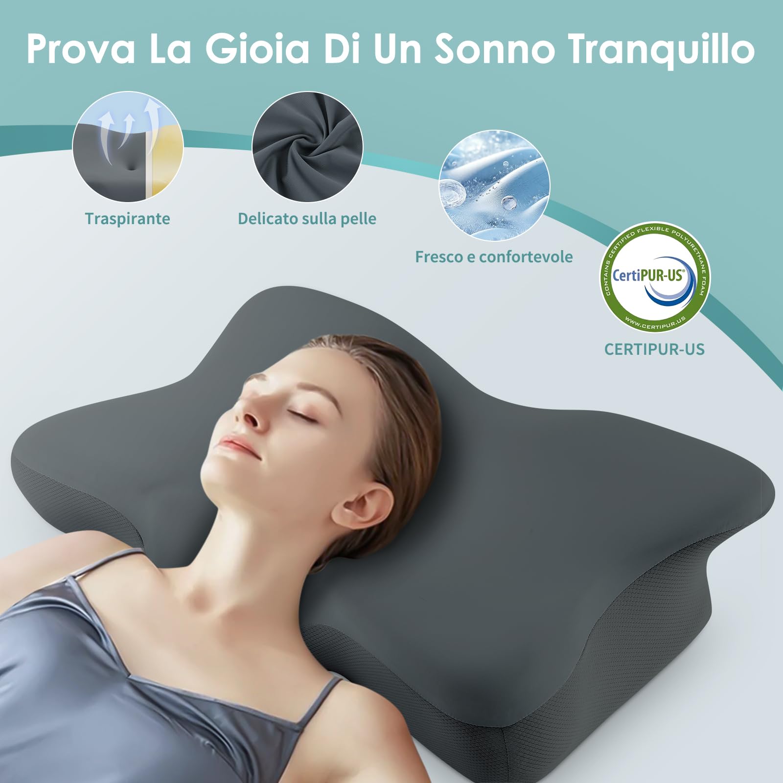 Cuscino Cervicale per Dormire,Cuscino Ergonomico Memory Foam Cervicale,Cuscino Posturale Antirussamento,Adatto a Chi Dorme sul Fianco,Sulla Schiena o Sullo Stomaco,Federa Rimovibile