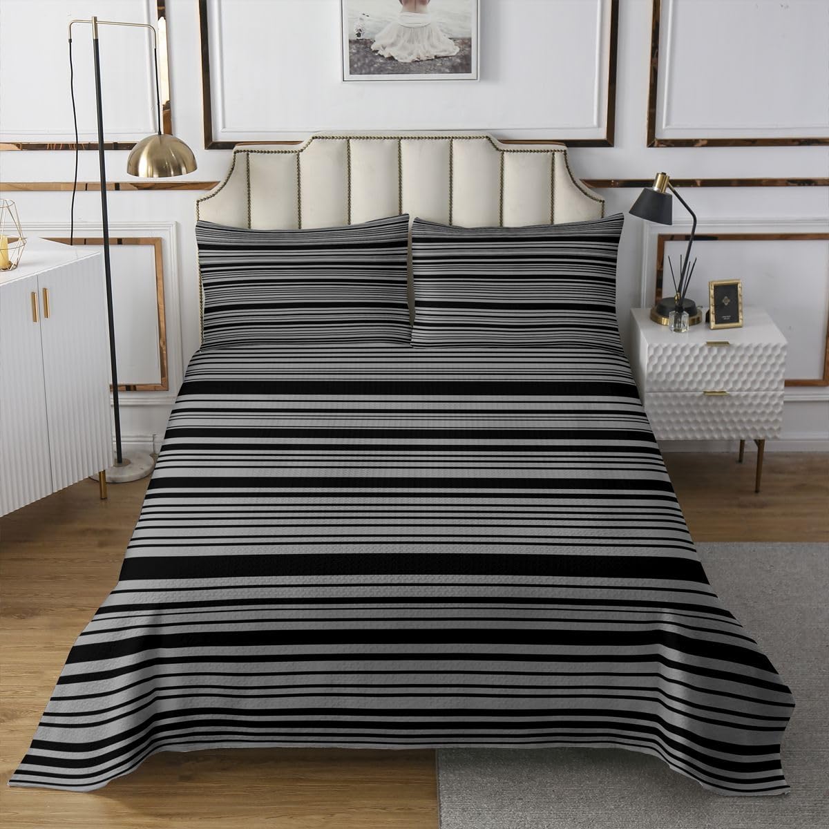 Juego de colcha de líneas bohemias decorativa King edredón ligero para dormitorio moderno