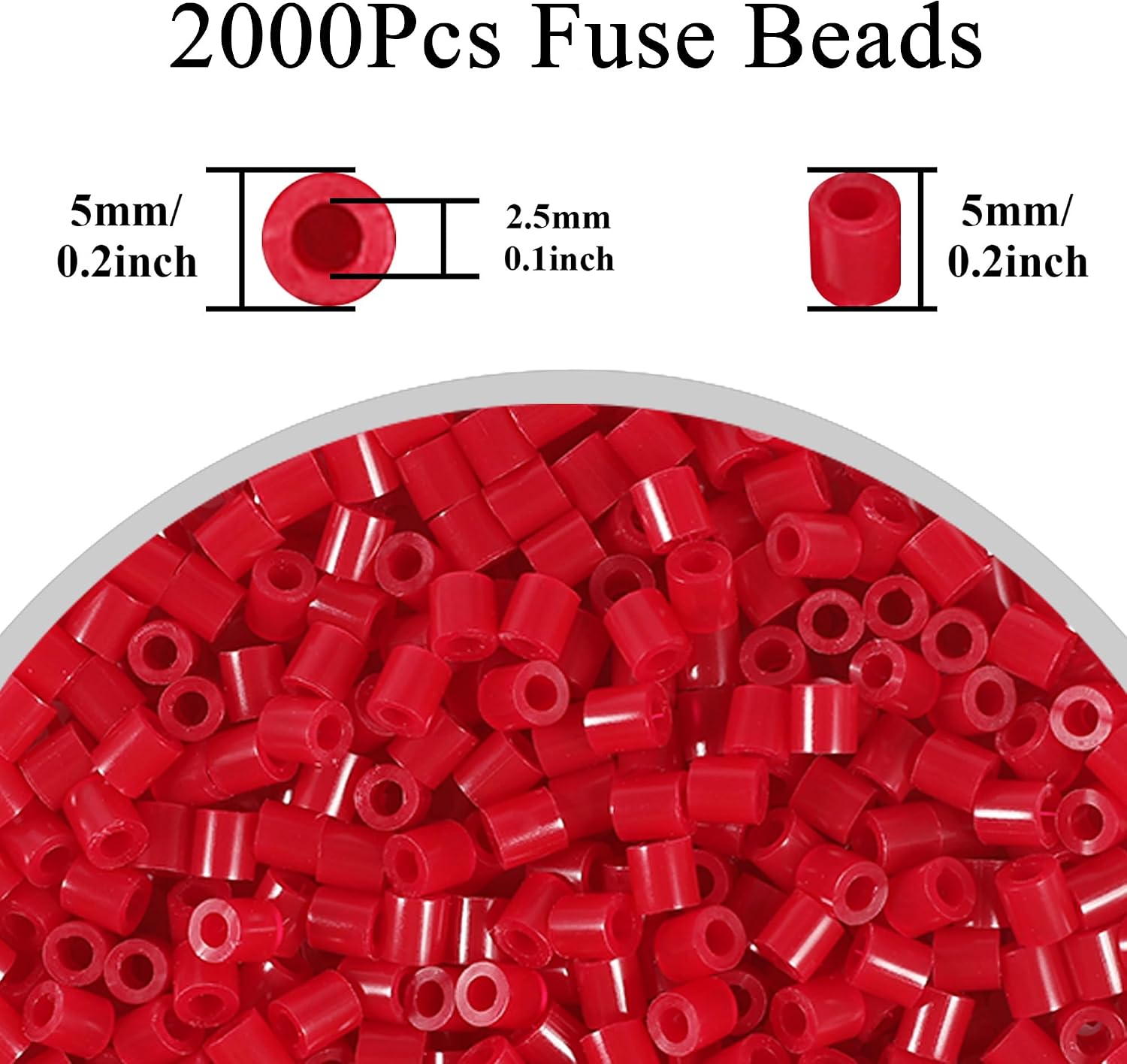 2000Pcs Fuse Beads 5mm Loose Bulk Refill Kit Fast Easy to Use Stress Relief Pixel Art Melting Beads for DIY Decor Crafts Creative Handmade Projects 3D Craft (Dark Red)