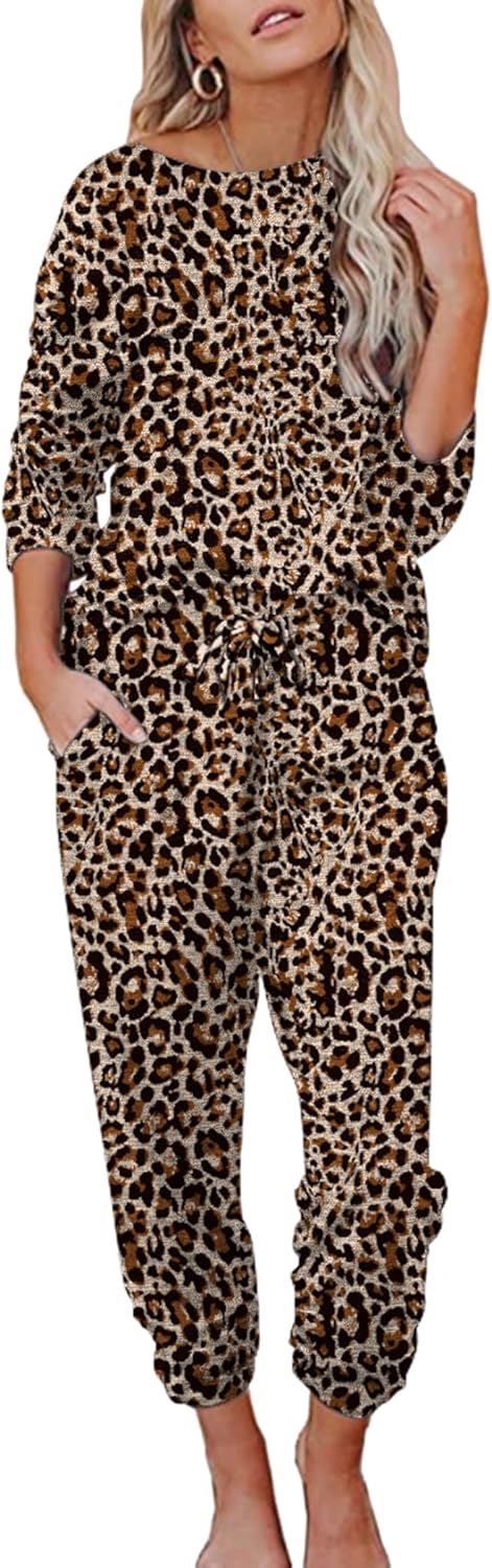 Ekouaer Womens Pajamas Set Long Sleeve Loungewear Soft Lounge Set Joggers with Pockets