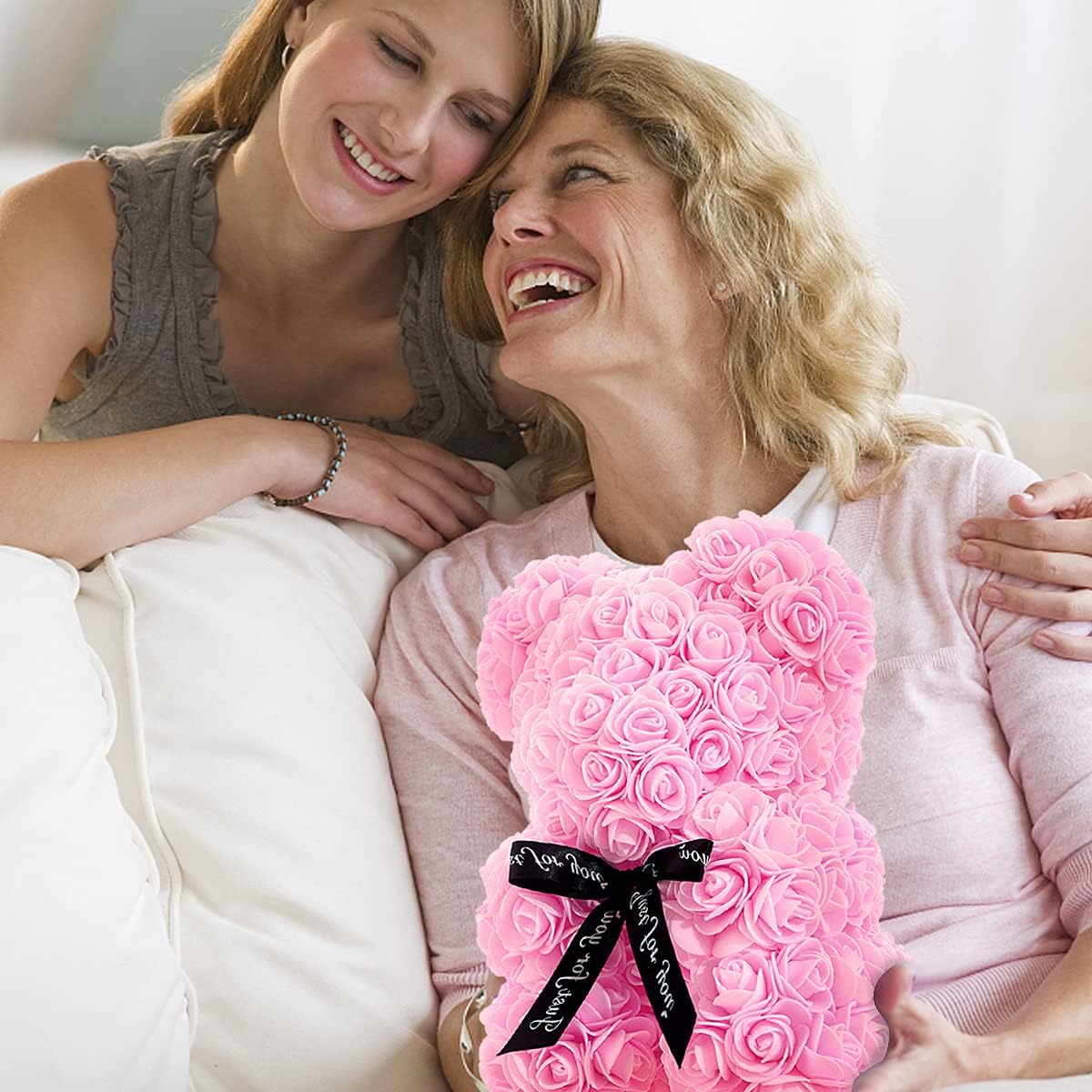 Gifts for Women - Rose Flower Bear - Rose Bear,Pure Handmade Rose Teddy Bear,Gift for Mothers Day,Valentines Day, Anniversary and Bridal Showers,w/Clear Gift Box and Greeting Card (Light Pink) - Image 6