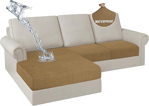 Miniatura 10 de HDCAXKJ Fundas de cojines de sofá seccional 100% impermeables, 8 piezas, funda seccional en forma de L, funda elástica para asiento de sofá chaise,