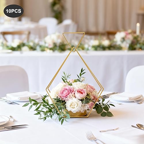 Miniatura 4 de 10 Pcs Portable Hanging Gold Vases for Centerpieces Wedding Metal Flower Stand Geometric Flower Girl Baskets for Wedding Centerpiece Tables Party