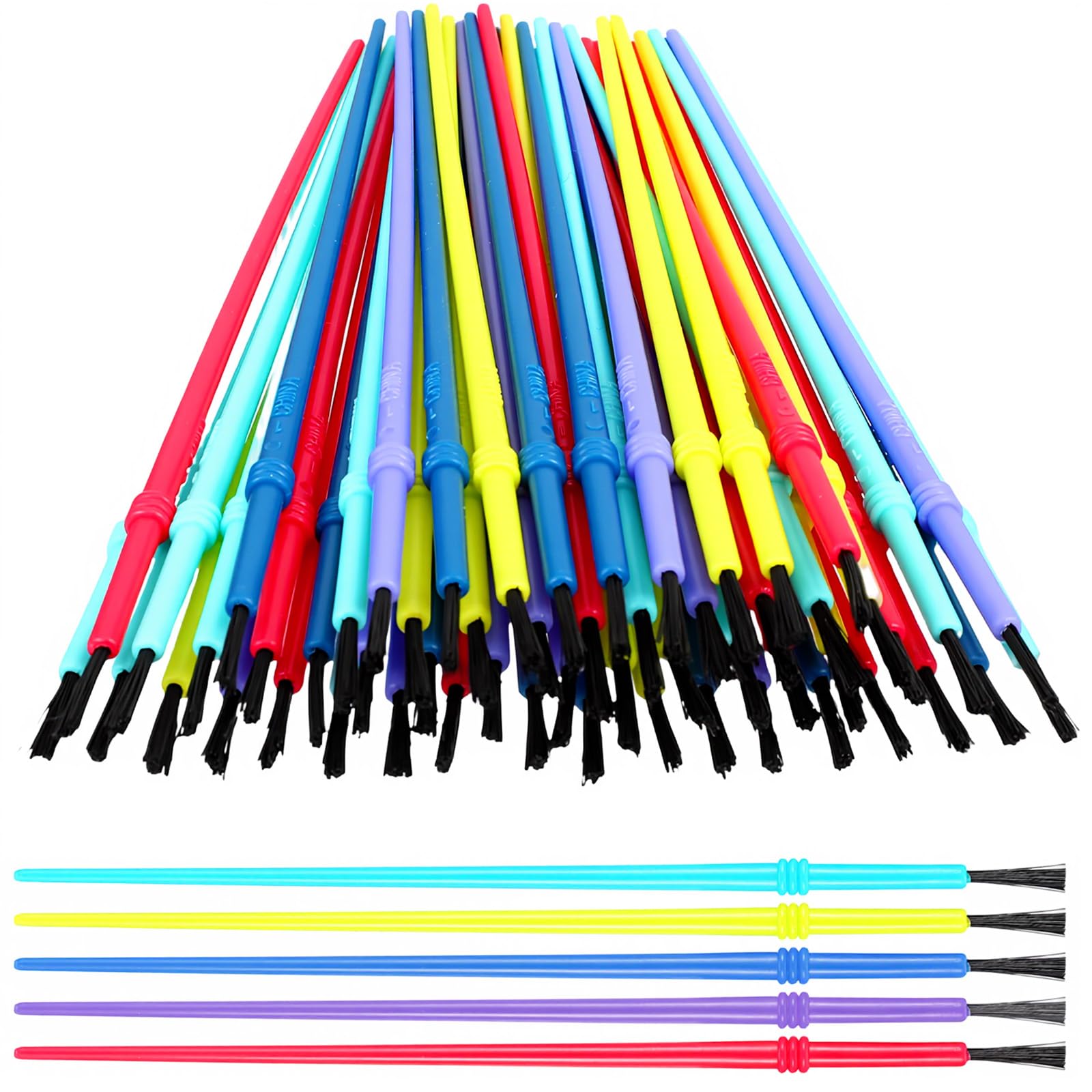 Colorful Detail Painting Kit 60 Pcs Plastic Paint Brushes Set for Kids Bulk Paint Brushes Oil Watercolor Brush for Party Art Crafts School Classroom Supplies (Red Yellow Blue Purple Sky Blue)