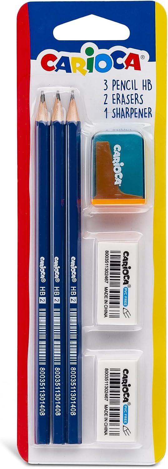 Carioca - Set de 3 Lápices HB, 2 Gomas y 1 Sacapuntas