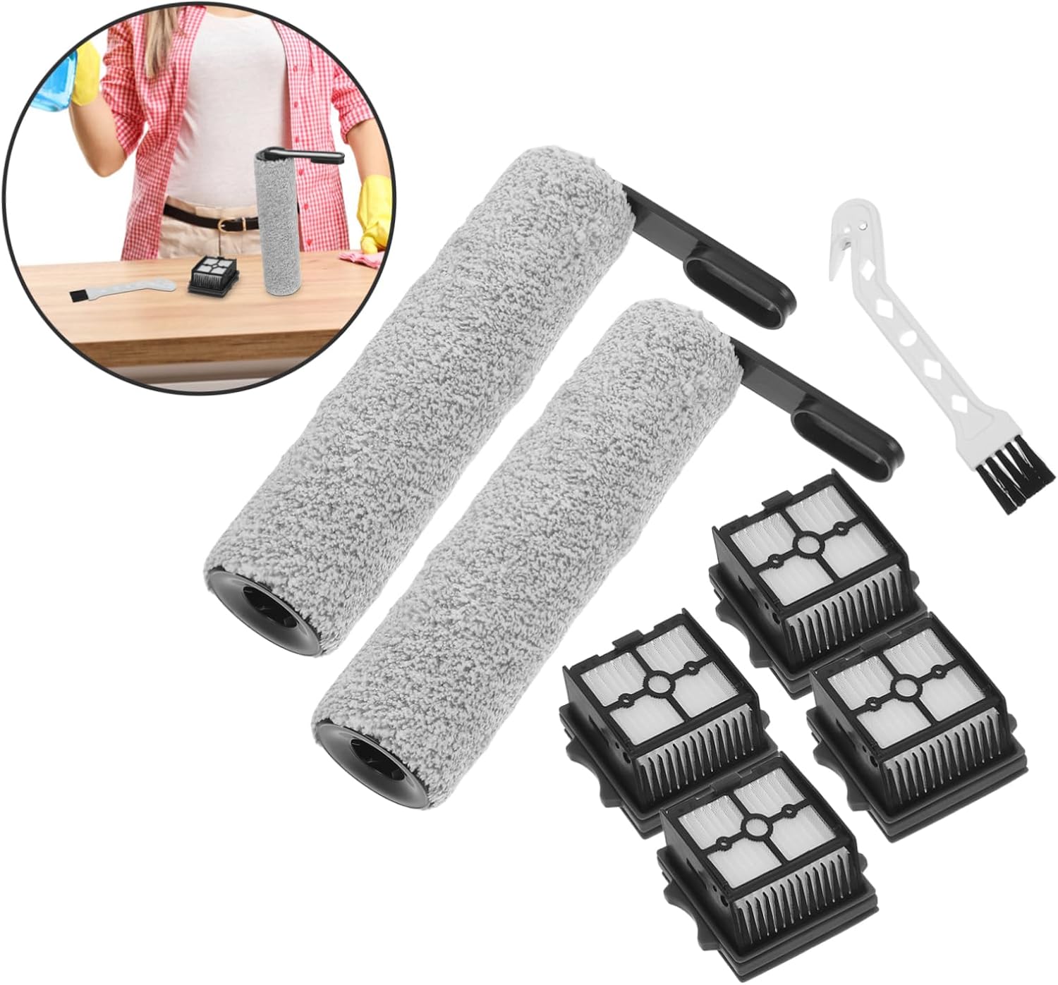 Floor Scrubber Brush Roll Filter Replacement Kit 1 Set of Roller Brushes and Filters Compatible Floor Scrubbers Easy to Install