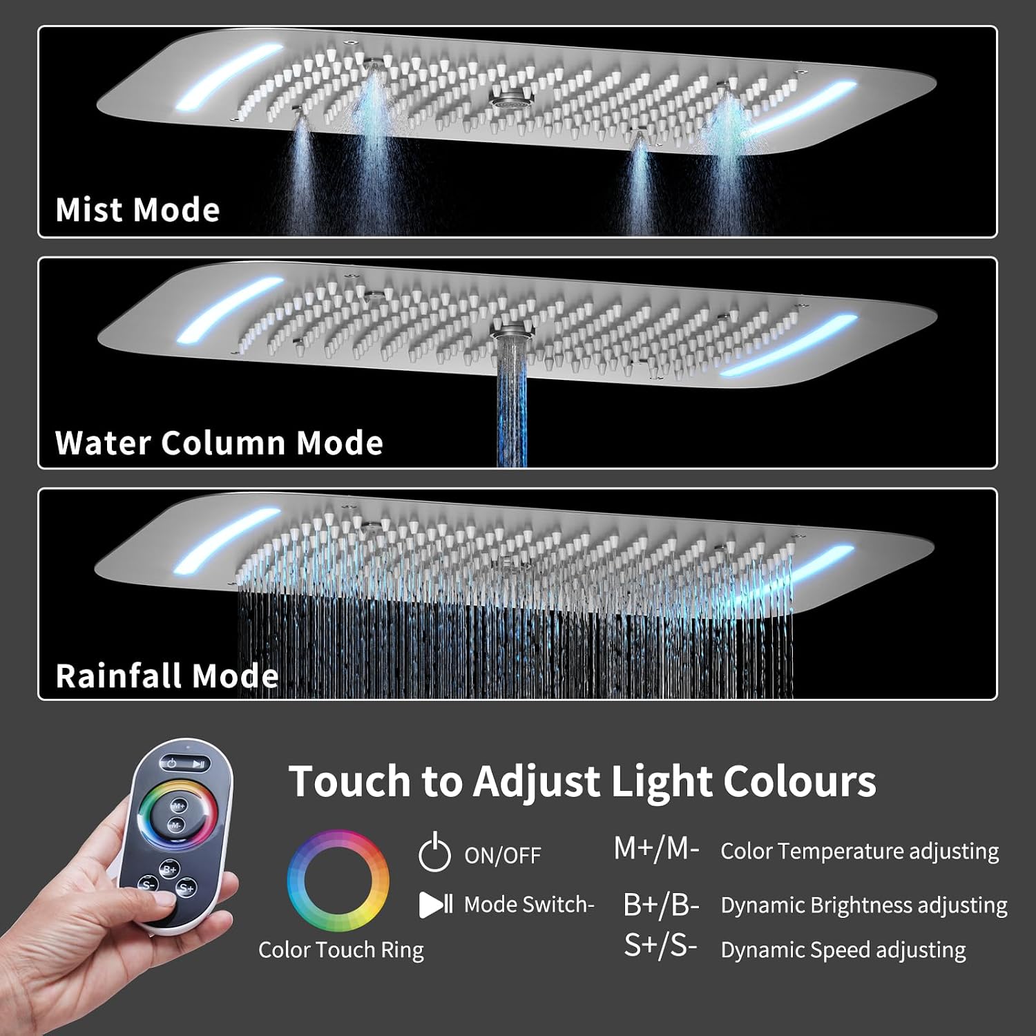 Brushed Nickel Shower Faucet Set Temperature Display Shower System with 16X26 inch Ceiling Mount Shower(3 Modes), with 6 PCS Body Jet and Handheld Spray