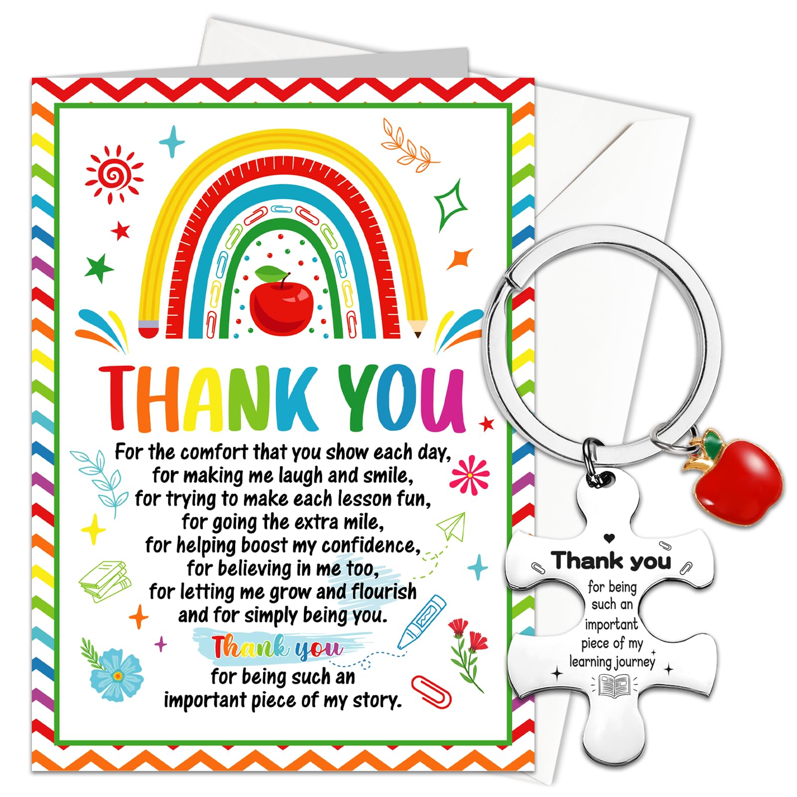 HOWAF Thank You Teacher Gifts for Women Men Thank You Teacher Card, Best Teacher Card & Teacher Keyring