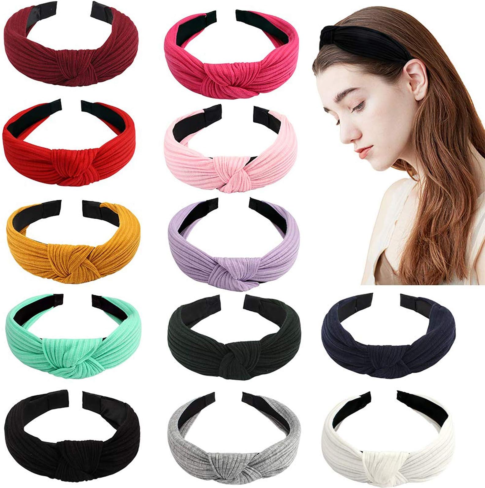 Ondder Knotted Headbands for Women Adult Fashion Headbands Top Knot Headband for Girls Cute Women Headbands Non Slip Turban Knit Headband Head Band Hair Accessories for Women Diademas Para Mujer de Moda