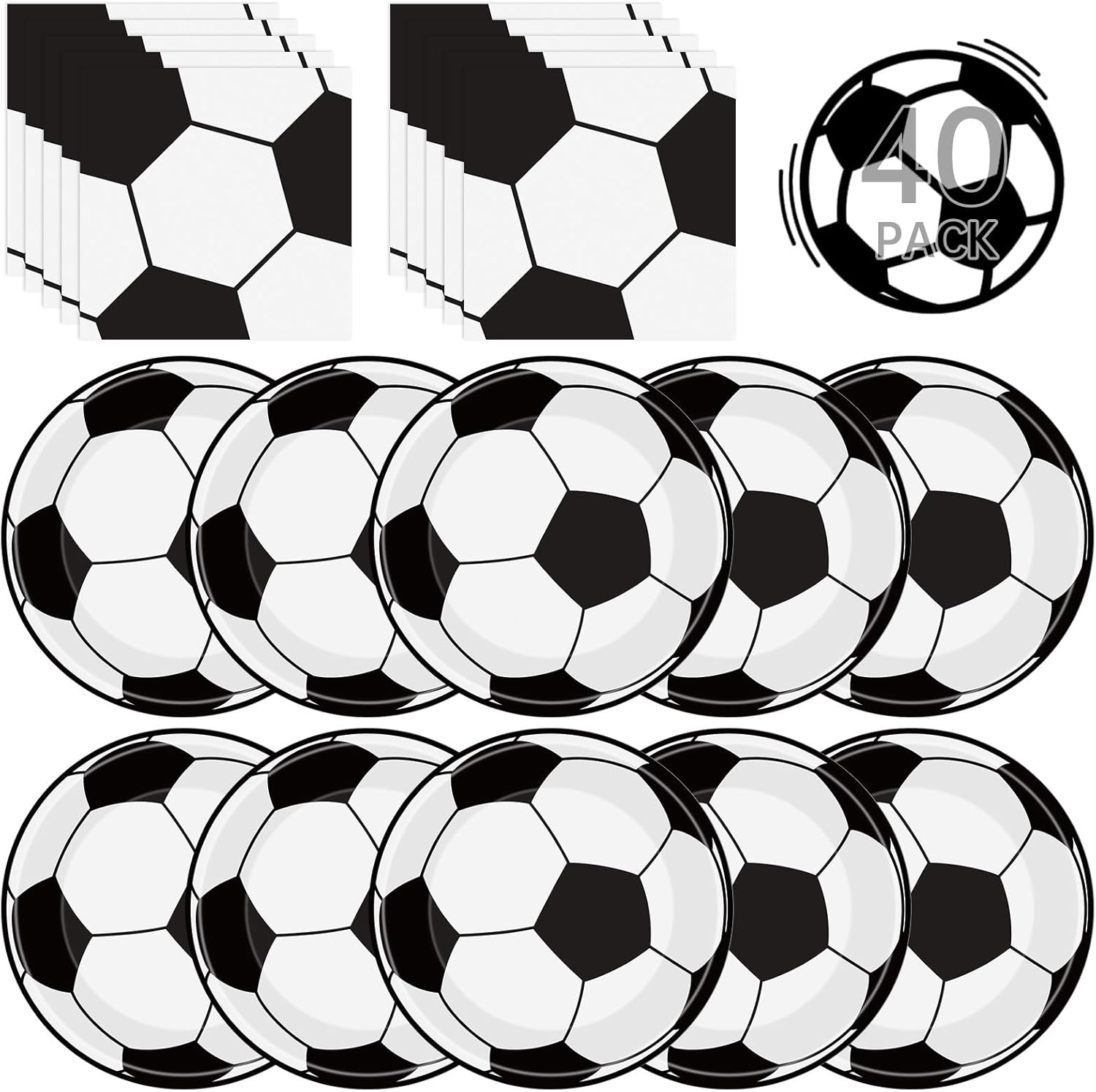 40Pcs Soccer Plates and Napkins Party Supplies - Soccer Birthday Party Decorations Tableware Set, Disposable Paper Dinner Plates Napkins for Sport Themed Soccers Parties Table Decor Favors, Serves 20