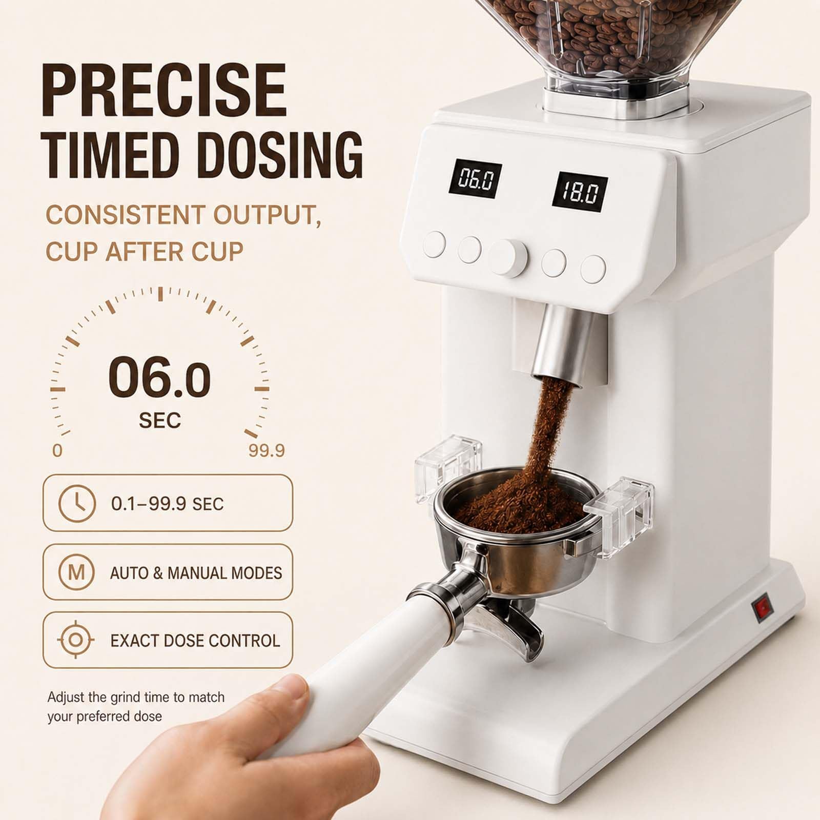 Molinillo de Espresso Profesional para Baristas Caseros, 120 Ajustes, 300 W Black | Muelas planas de 50 mm, molienda a baja temperatura de 1100 RPM, soporte de 58 mm, dosificación temporizada