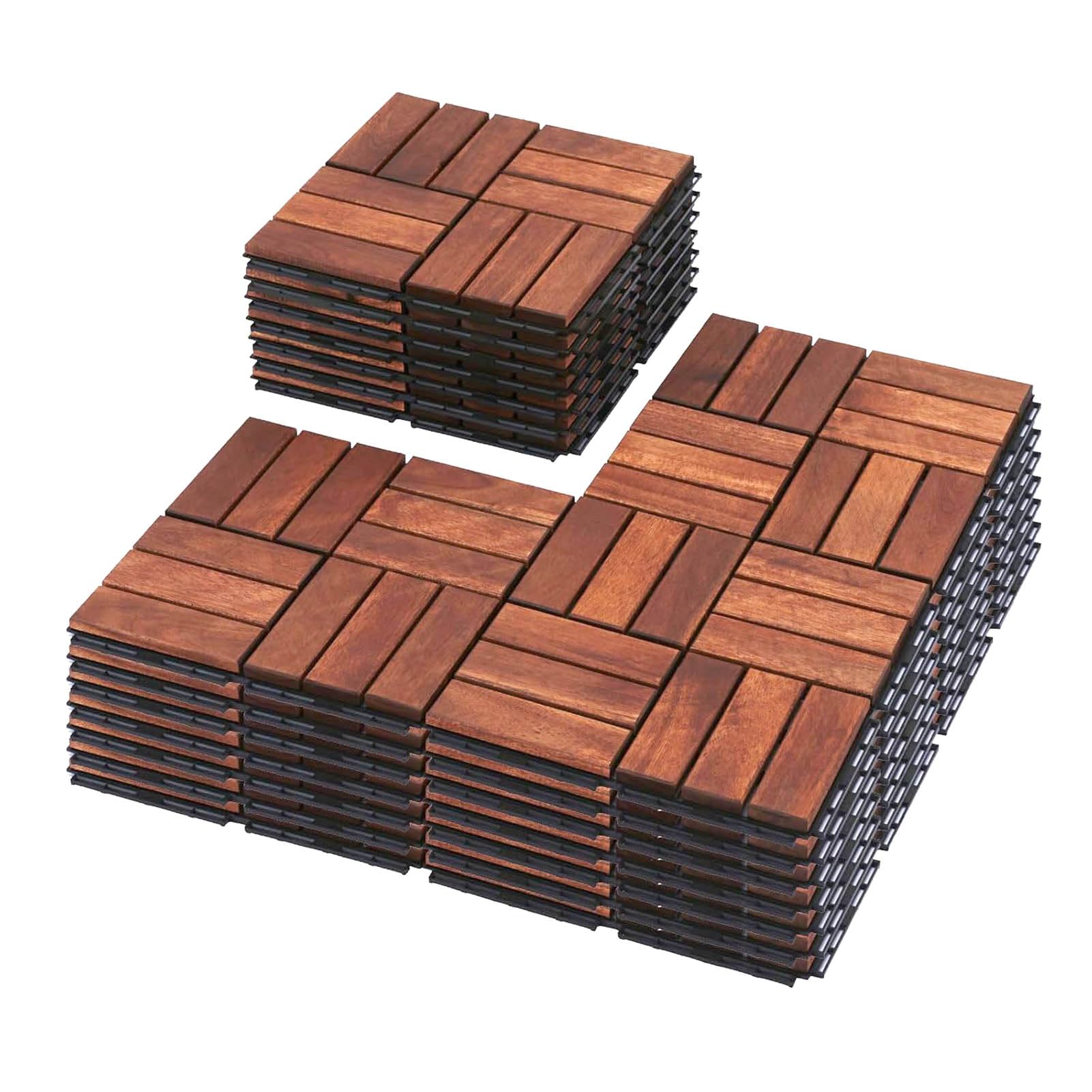 Kompozytowe płytki tarasowe, odporne na warunki atmosferyczne, wytrzymałe, wodoodporne, antypoślizgowe, z wydajnym drenażem, 10 sztuk, 30 x 30 cm, mata kompozytowa z drewna akacjowego
