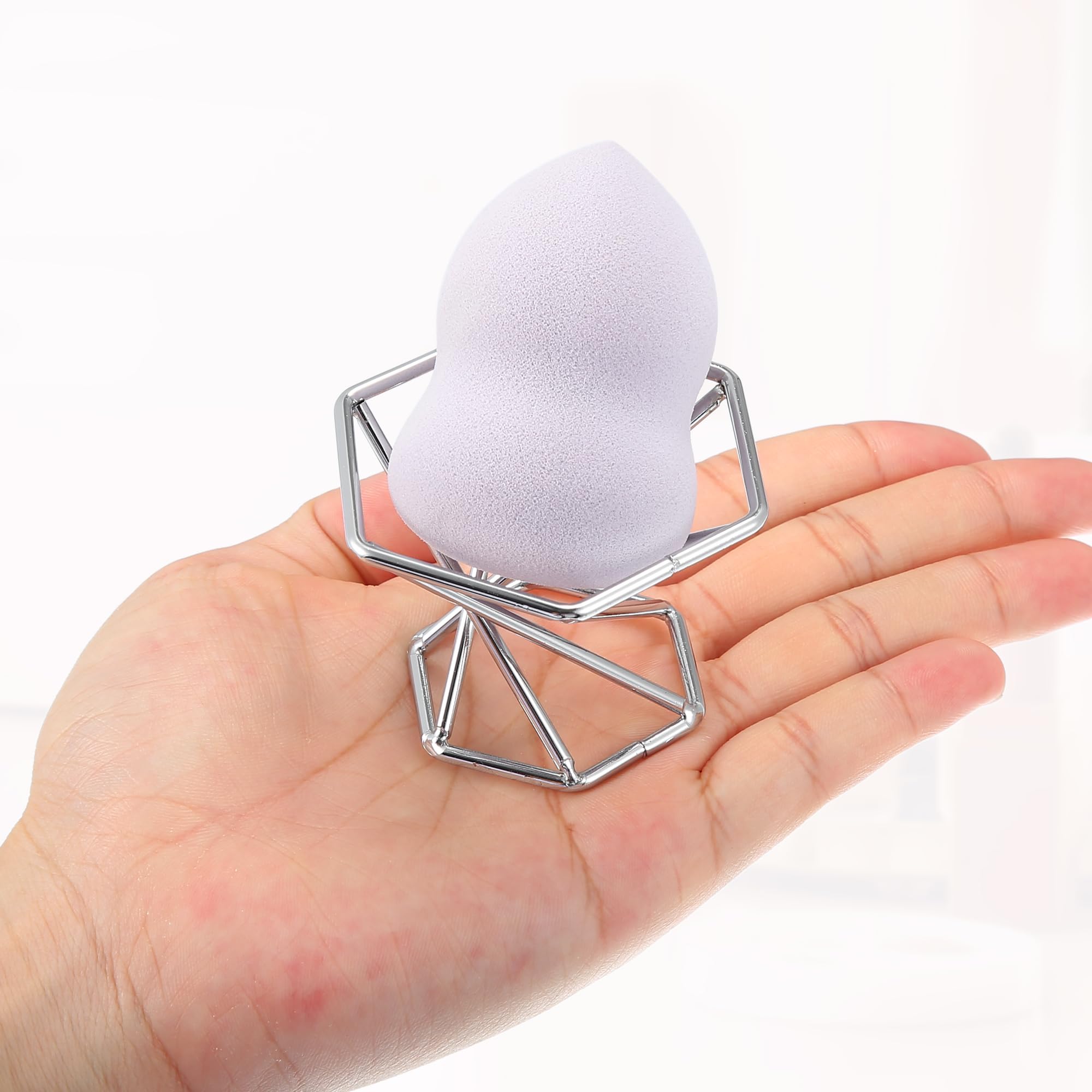 VOCOSTE Soporte para esponja de maquillaje, soporte seco para esponja de belleza, soporte de esponja de belleza, soporte de secado de huevos de belleza para tocador, tono plateado